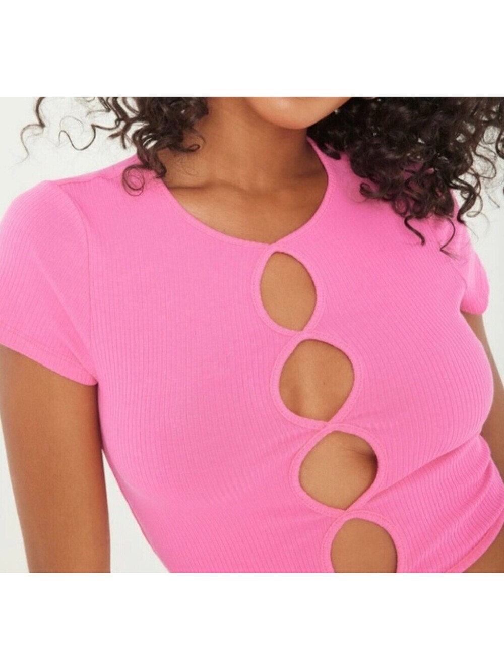 Garage Peekaboo Hot Pink Ribbed Top - Women's Large NWOT